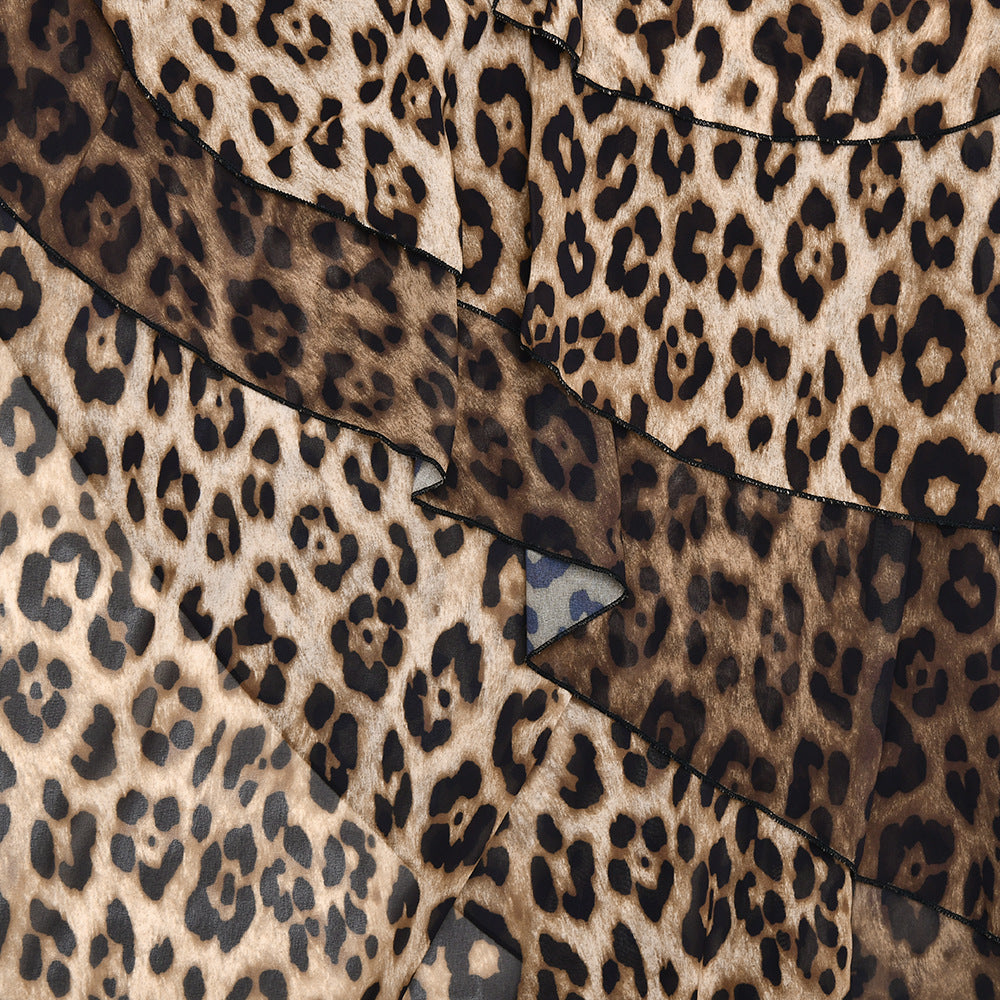 Leopard print irregular lace one shoulder mini dress  | Festival Outfits Women  | Leopard Print Mini Dress