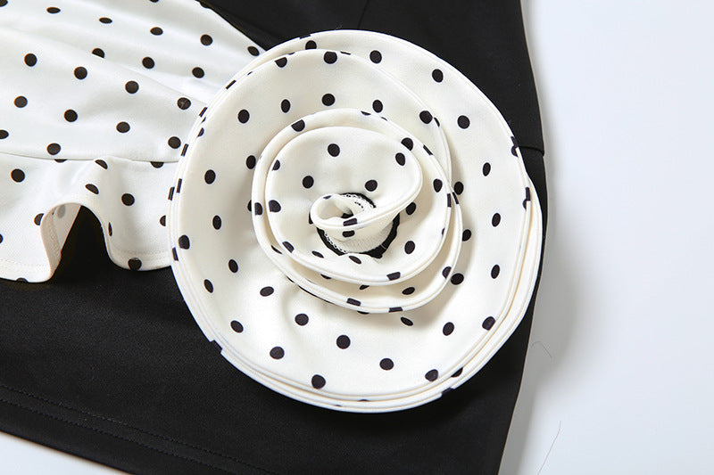 Flower applique backless polka dot mini dress  | Festival Outfits Women