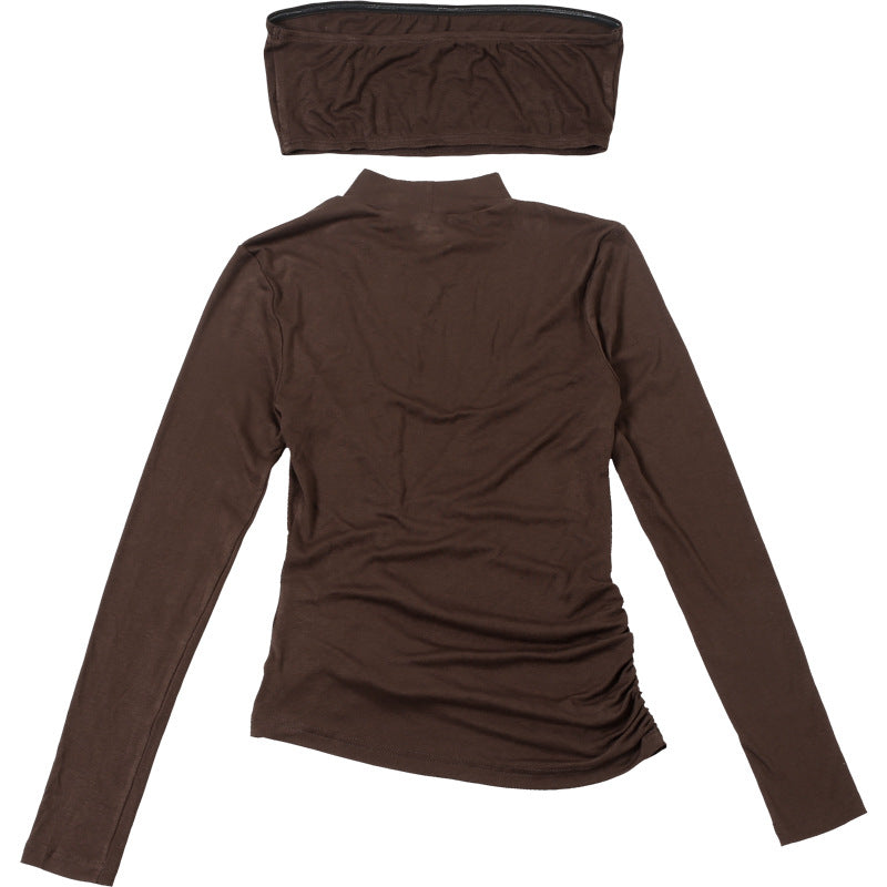 Long sleeve ruched 2 piece hollow out cut out top  | Festival Outfits Women