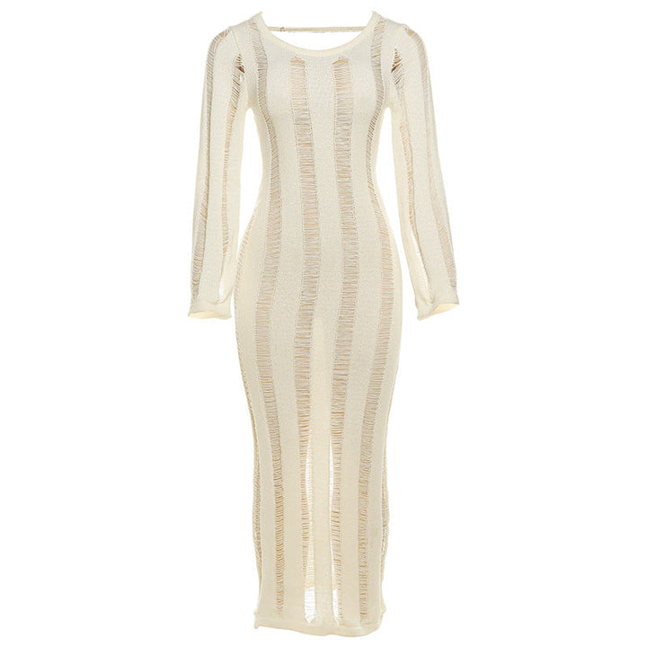 Long sleeve backless knitted hollow out cut out maxi dress  | Festival Outfits Women