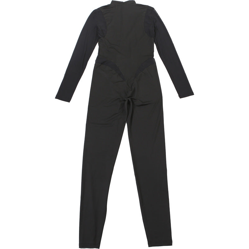 High neck long sleeve mesh patchwork jumpsuit  | Festival Outfits Women
