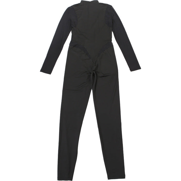 High neck long sleeve mesh patchwork jumpsuit  | Festival Outfits Women