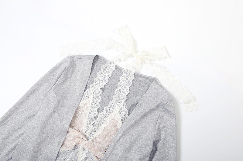 Halter long sleeve lace self tie 2 piece top  | Festival Outfits Women