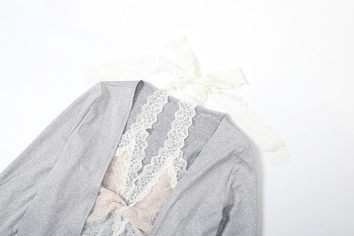 Halter long sleeve lace self tie 2 piece top  | Festival Outfits Women