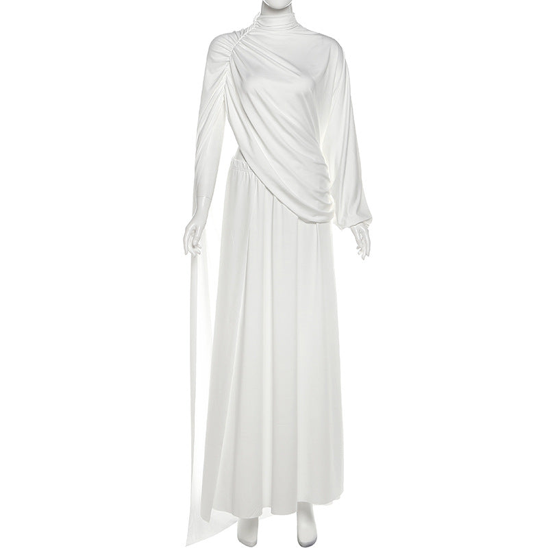 High neck ruched solid maxi skirt set  | Festival Outfits Women