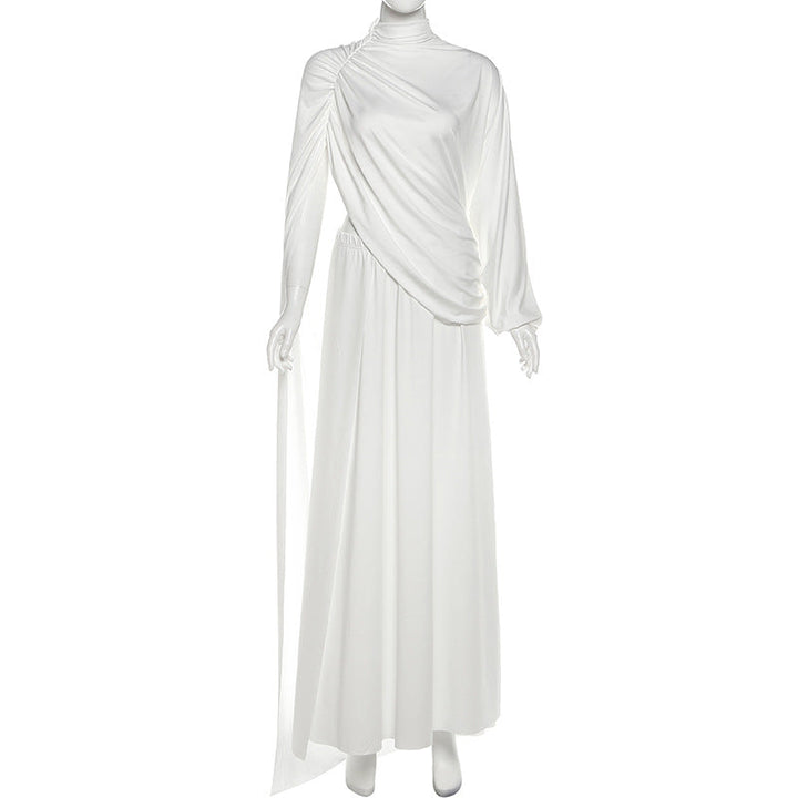 High neck ruched solid maxi skirt set  | Festival Outfits Women