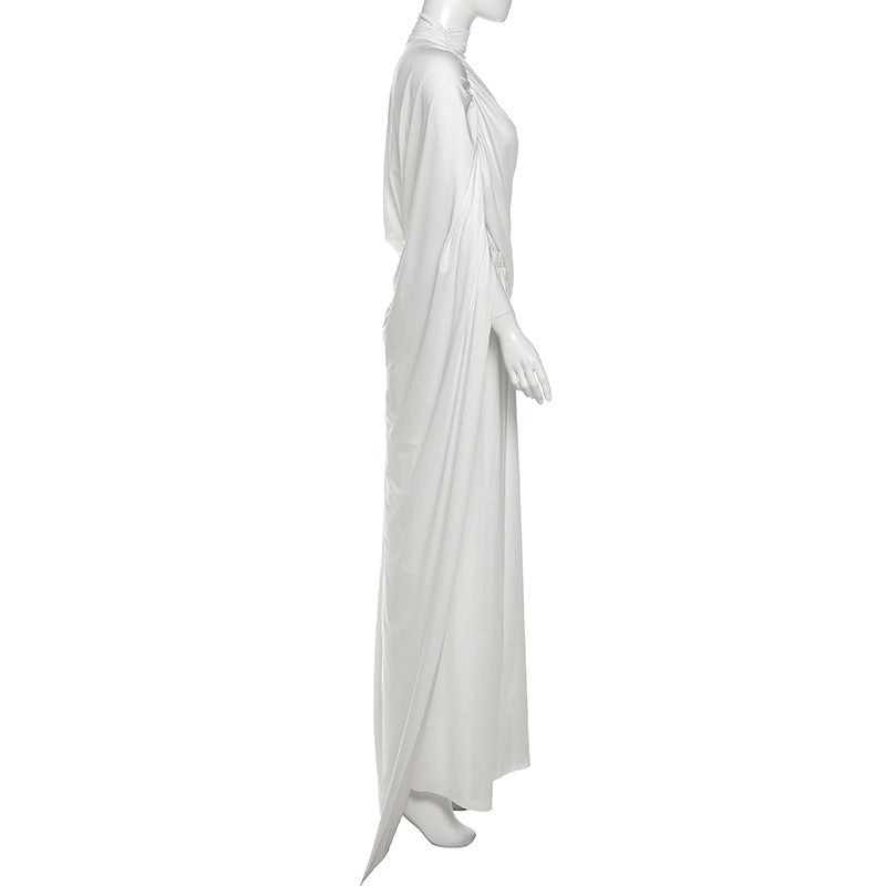 High neck ruched solid maxi skirt set  | Festival Outfits Women