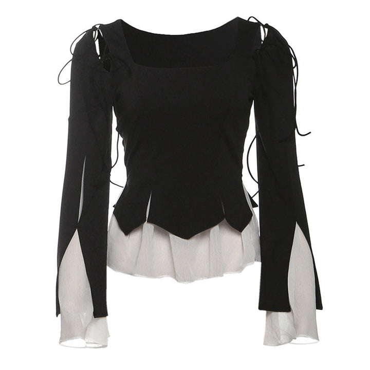 Long sleeve self tie ruffle top  | Festival Outfits Women