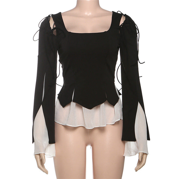 Long sleeve self tie ruffle top  | Festival Outfits Women