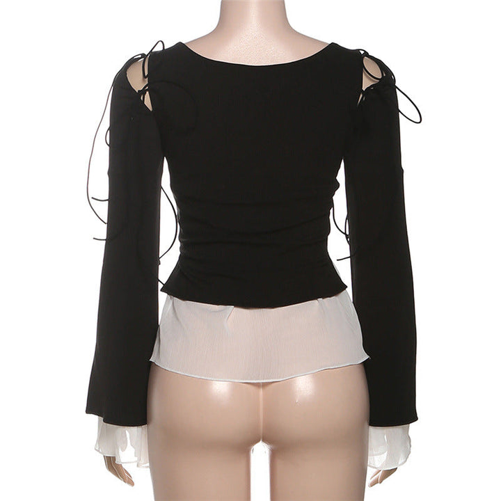 Long sleeve self tie ruffle top  | Festival Outfits Women