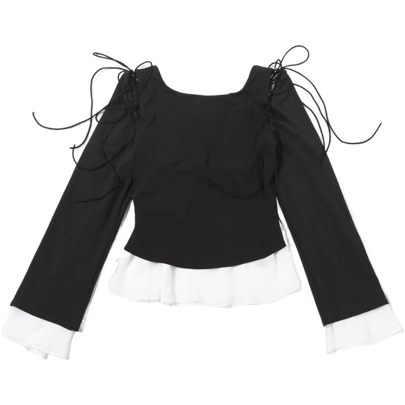 Long sleeve self tie ruffle top  | Festival Outfits Women