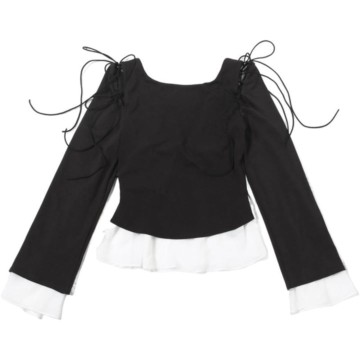 Long sleeve self tie ruffle top  | Festival Outfits Women