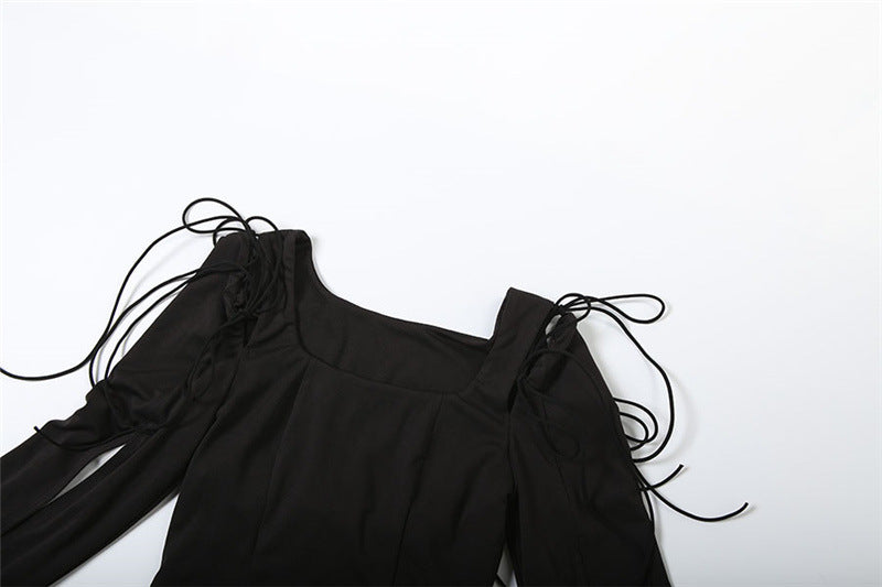 Long sleeve self tie ruffle top  | Festival Outfits Women