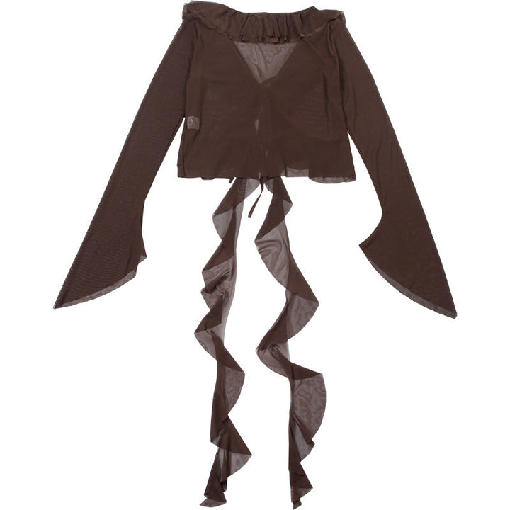 Long flared sleeve mesh ruffle top  | Festival Outfits Women
