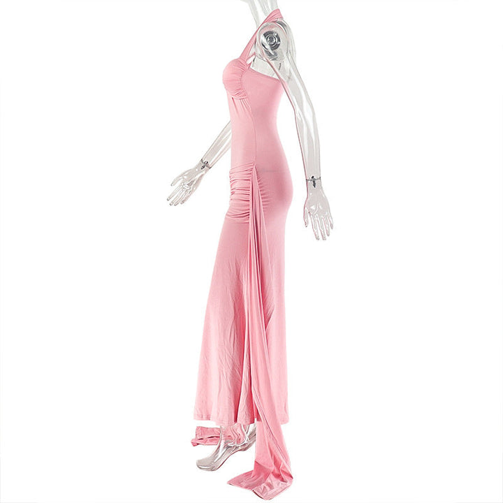 Halter ruched backless o ring maxi dress  | Festival Outfits Women