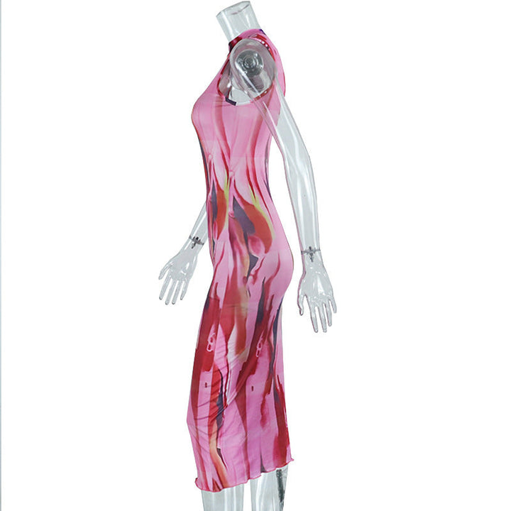 Sleeveless crewneck contrast print maxi dress  | Festival Outfits Women