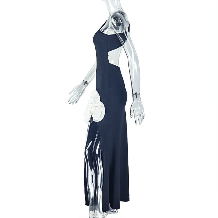Flower applique one shoulder slit maxi dress  | Festival Outfits Women