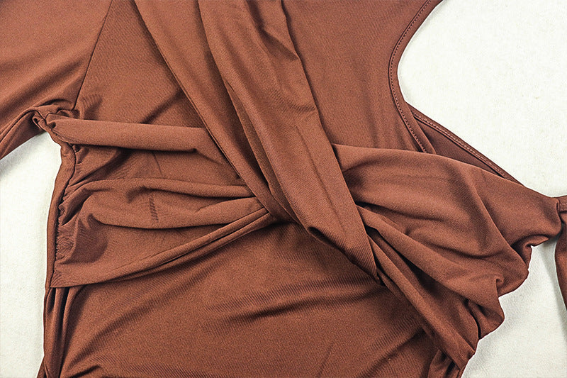 Crewneck long sleeve ruched hollow out cut out maxi dress  | Festival Outfits Women