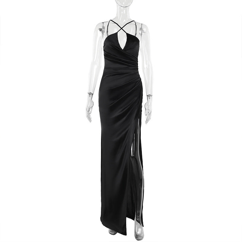Cross front ruched high slit cami maxi dress  | Festival Outfits Women