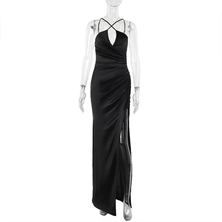 Cross front ruched high slit cami maxi dress  | Festival Outfits Women