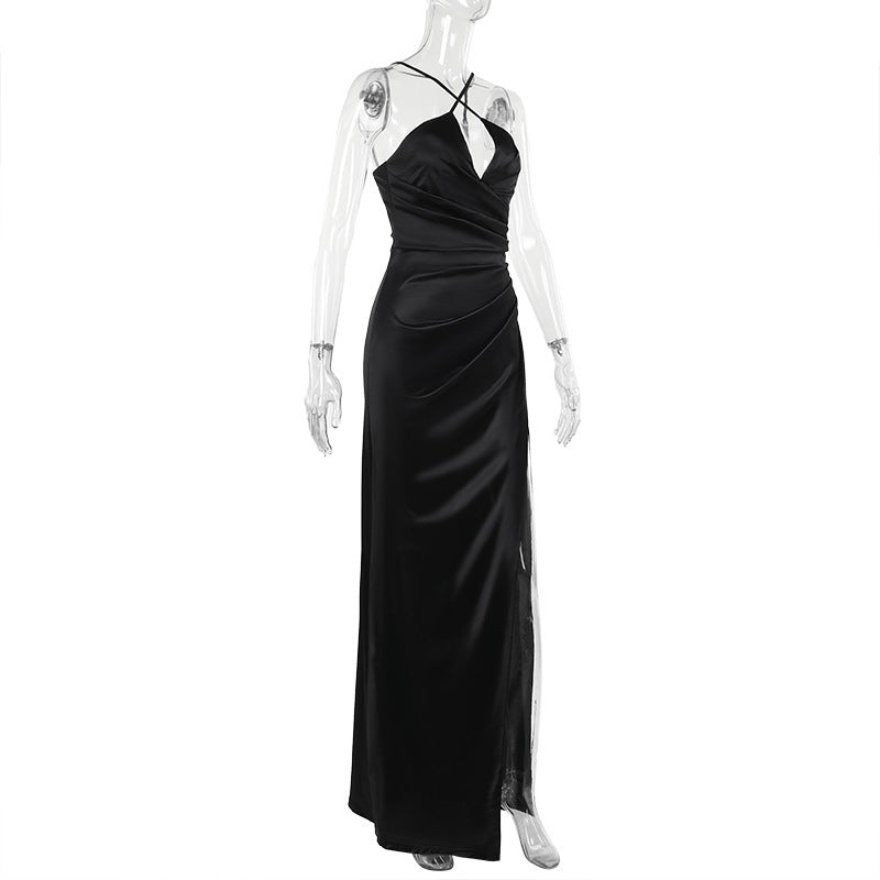 Cross front ruched high slit cami maxi dress  | Festival Outfits Women