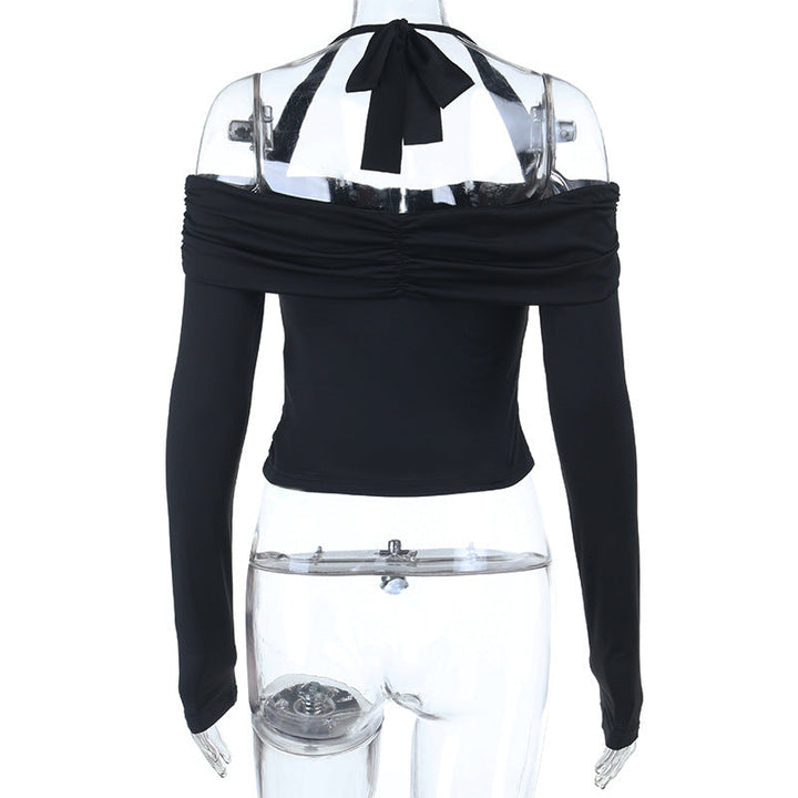 Halter self tie off shoulder button ruched top  | Festival Outfits Women
