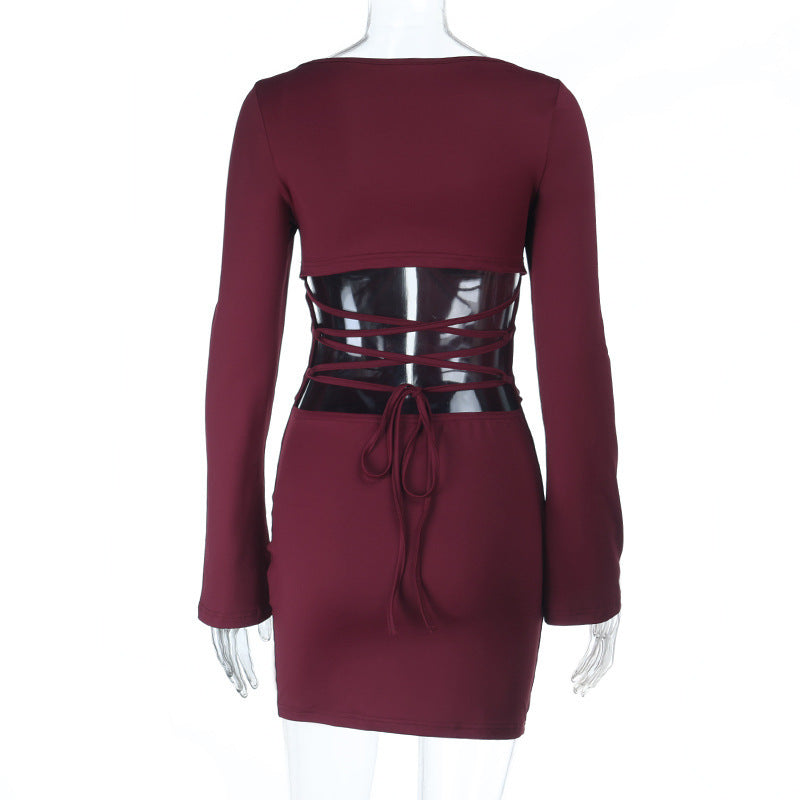 Ruched long sleeve v neck self tie mini dress  | Festival Outfits Women