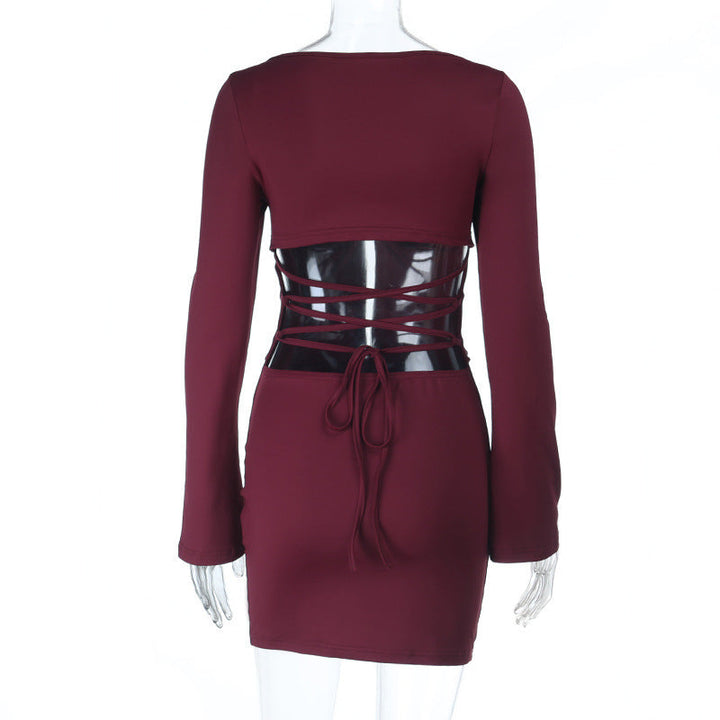 Ruched long sleeve v neck self tie mini dress  | Festival Outfits Women