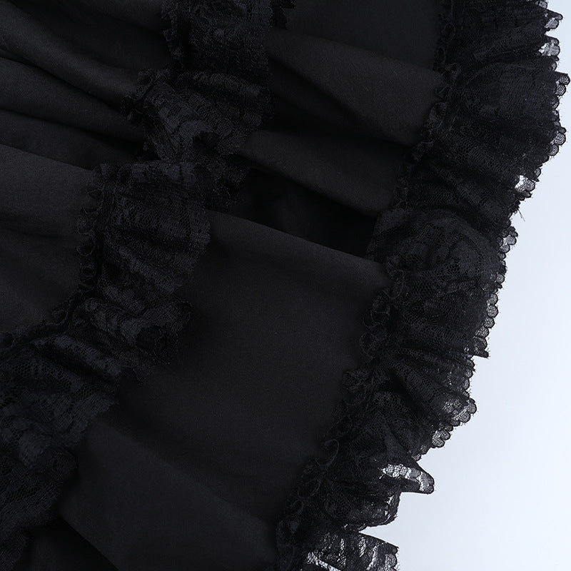Lace hem off shoulder smocked ruched mini dress  | Festival Outfits Women-final-sale
