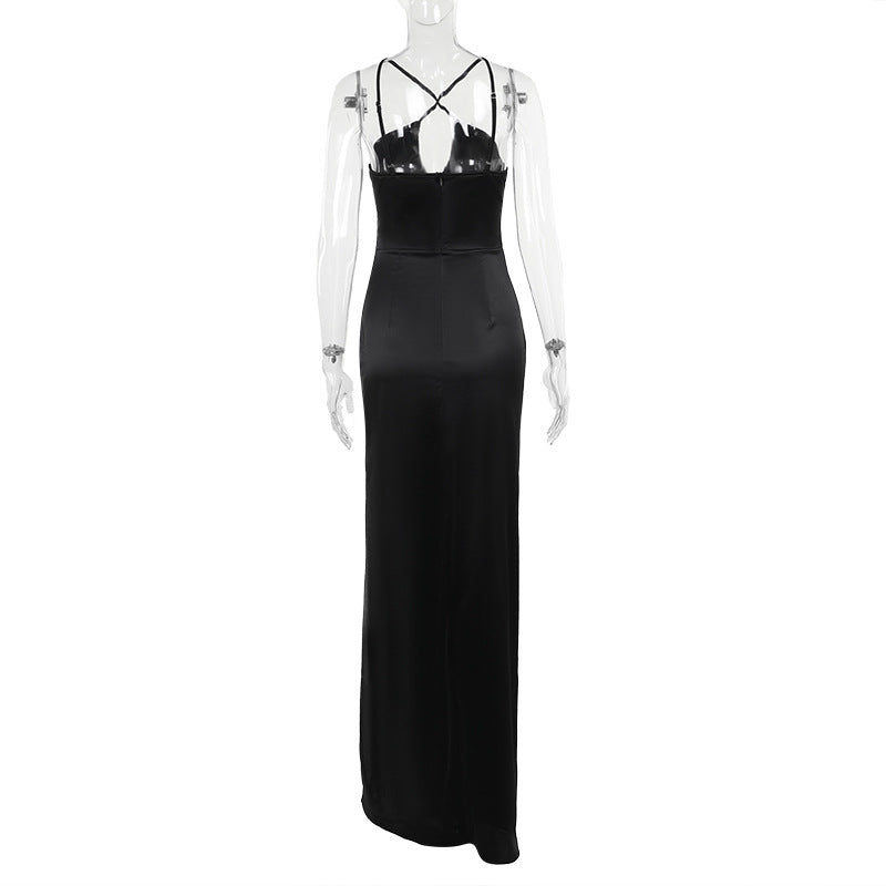 Cross front ruched high slit cami maxi dress  | Festival Outfits Women