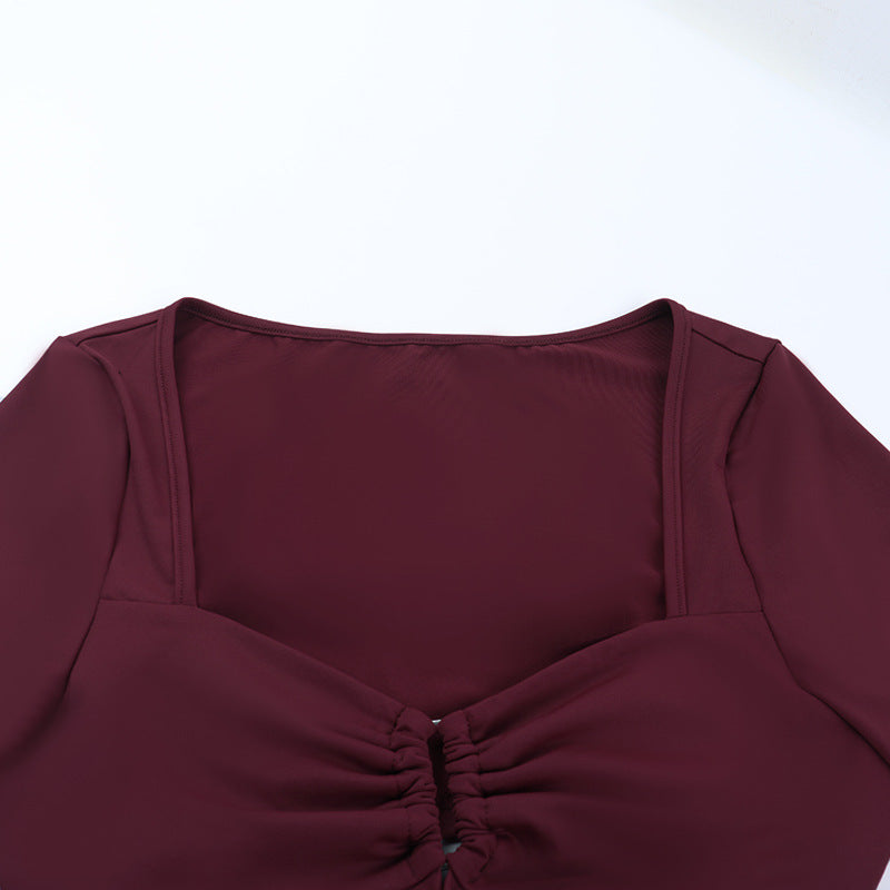 Ruched long sleeve v neck self tie mini dress  | Festival Outfits Women