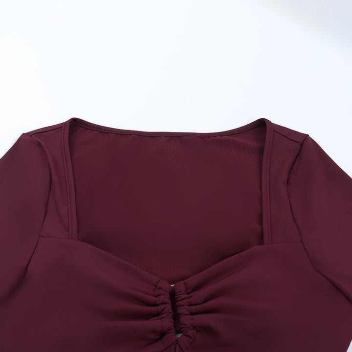 Ruched long sleeve v neck self tie mini dress  | Festival Outfits Women