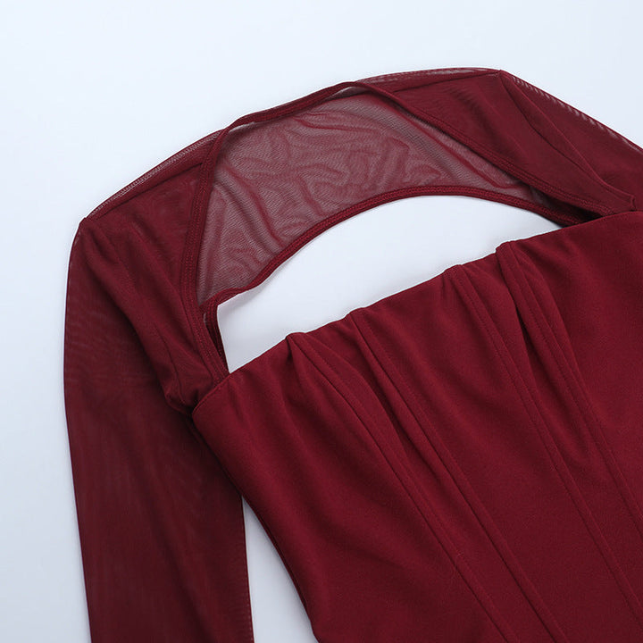 Long sleeve mesh square neck zip-up corset top  | Festival Outfits Women