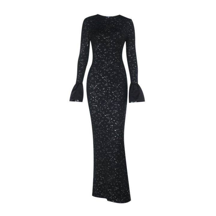 Long flared sleeve crewneck slit maxi dress  | Festival Outfits Women