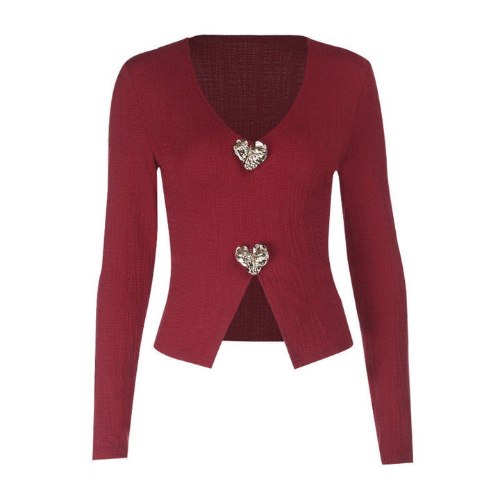 Long sleeve v neck slit solid top  | Festival Outfits Women