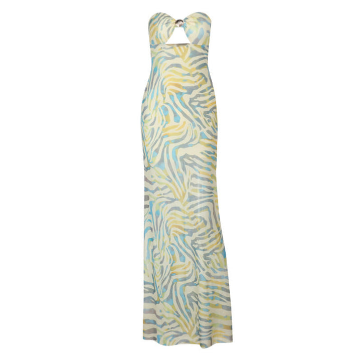 Ripple print hollow out mesh tube cut out maxi dress  | Festival Outfits Women