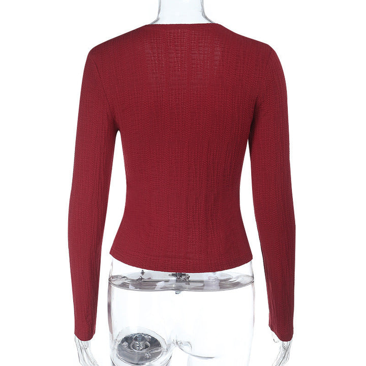 Long sleeve v neck slit solid top  | Festival Outfits Women