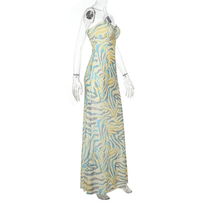 Ripple print hollow out mesh tube cut out maxi dress  | Festival Outfits Women