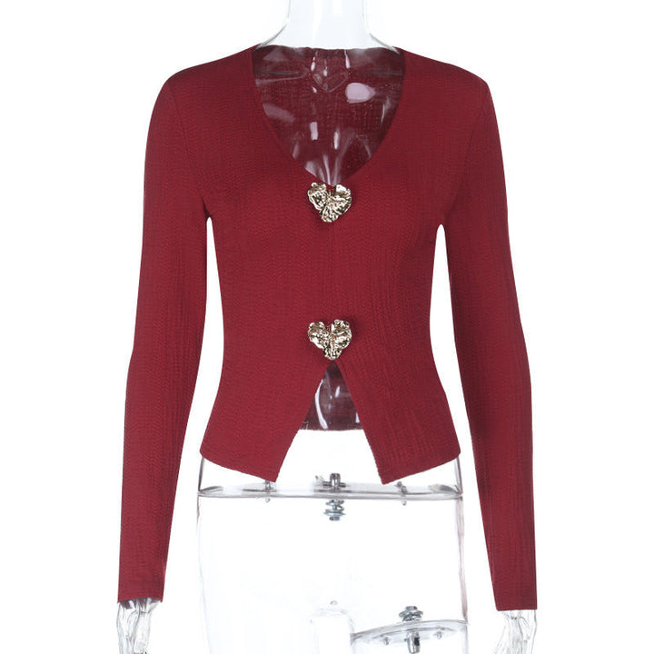 Long sleeve v neck slit solid top  | Festival Outfits Women