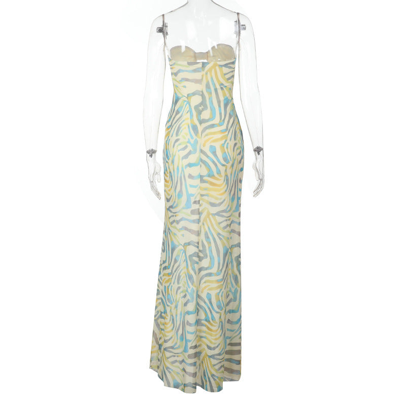 Ripple print hollow out mesh tube cut out maxi dress  | Festival Outfits Women