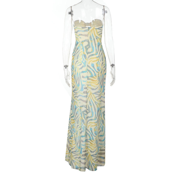 Ripple print hollow out mesh tube cut out maxi dress  | Festival Outfits Women