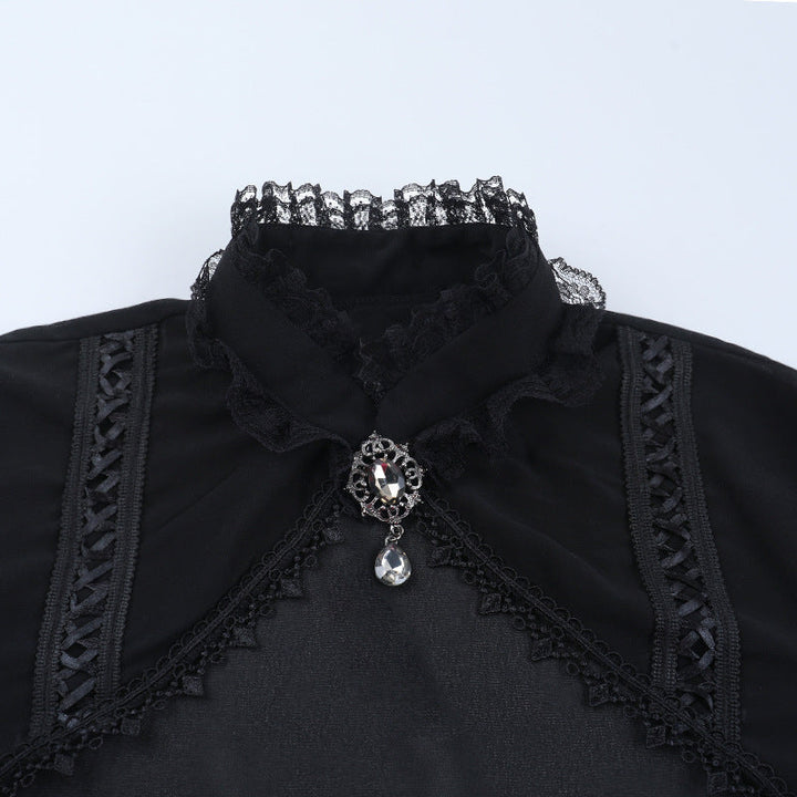 Long flared sleeve high neck lace hem solid top  | Festival Outfits Women