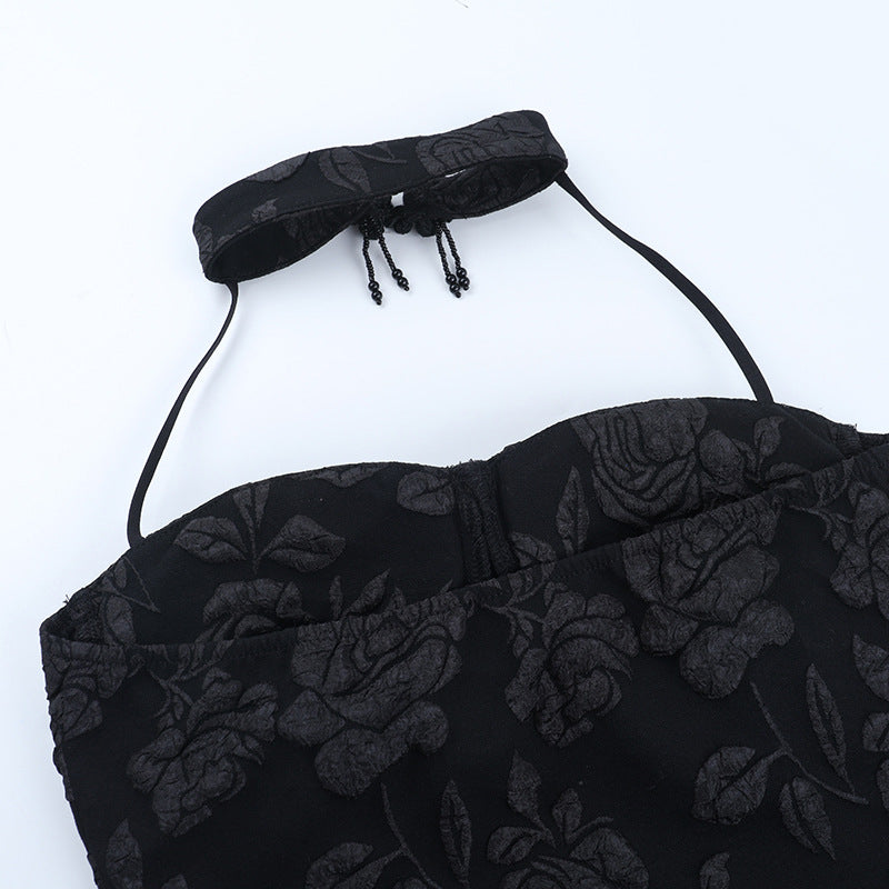 Halter print zip-up beaded backless top  | Festival Outfits Women
