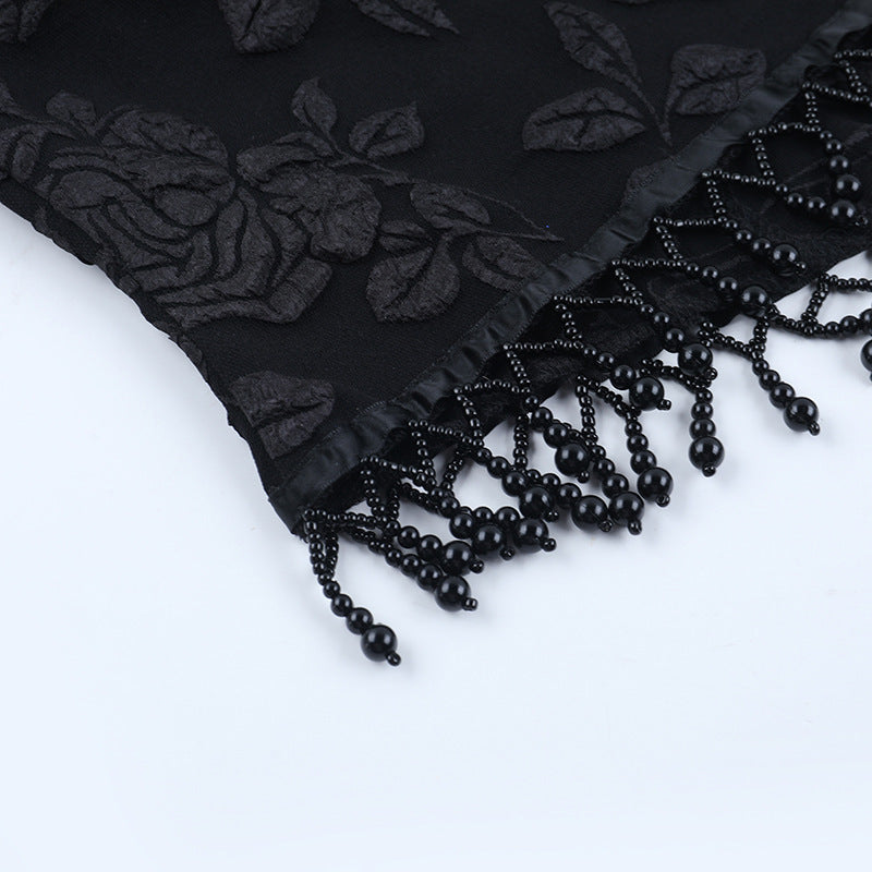 Halter print zip-up beaded backless top  | Festival Outfits Women