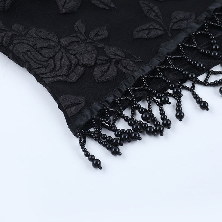 Halter print zip-up beaded backless top  | Festival Outfits Women