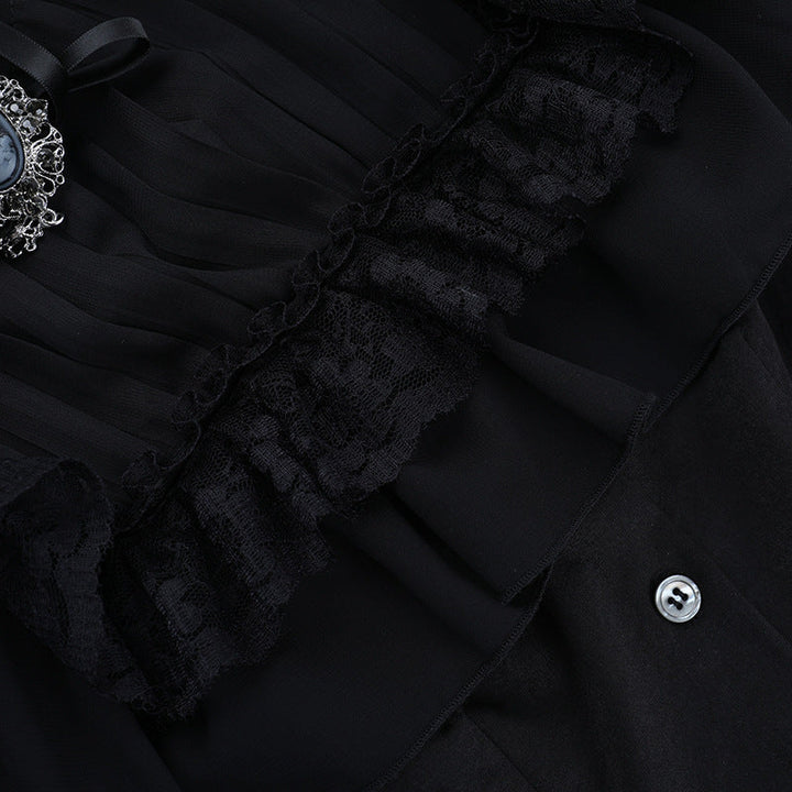 Short sleeve button ruffle lace hem solid top  | Festival Outfits Women