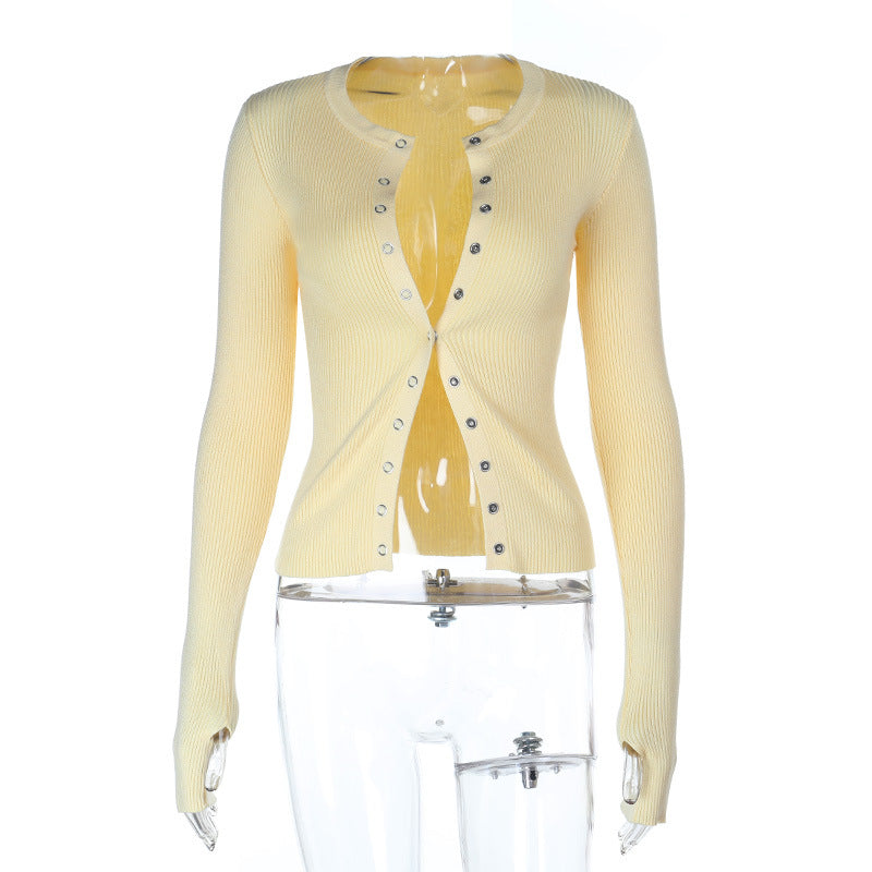 Gloves long sleeve button crewneck ribbed top  | Festival Outfits Women