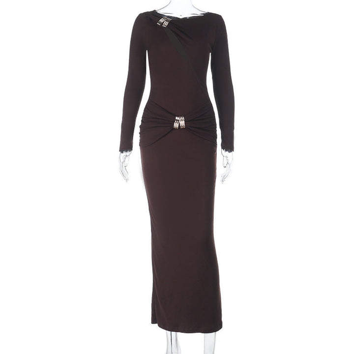 Long sleeve hollow out ruched irregular cut out midi dress  | Festival Outfits Women