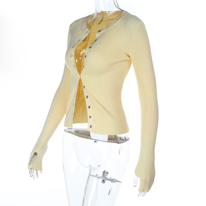 Gloves long sleeve button crewneck ribbed top  | Festival Outfits Women