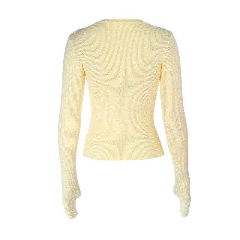 Gloves long sleeve button crewneck ribbed top  | Festival Outfits Women